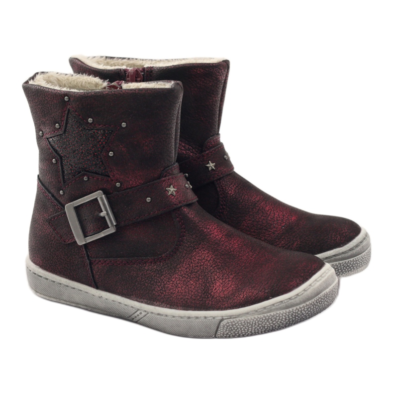 American Club Bottes d'hiver, bottes bordeaux avec une fermeture éclair américaine rouge 4