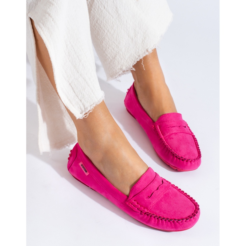Mocassins femme en daim Shelovet élastique fuchsia rose 1