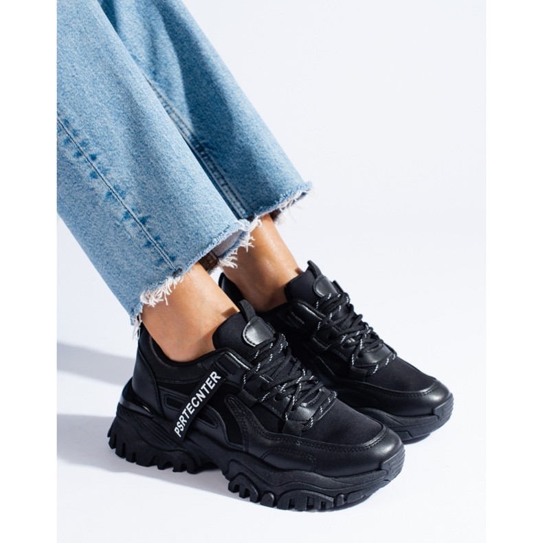 Seastar Baskets noires Shelovet femme à semelle épaisse 1