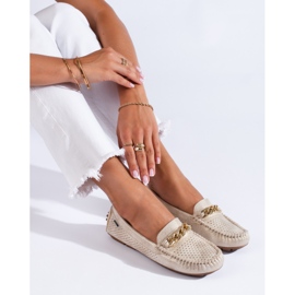 Mocassins en daim clair ajouré Shelovet beige et or 1