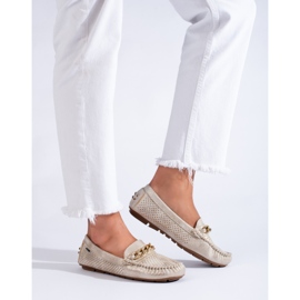 Mocassins en daim clair ajouré Shelovet beige et or 2