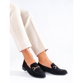 Mocassins en daim noir Shelovet avec chaîne le noir 1