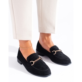 Mocassins en daim noir Shelovet avec chaîne le noir 2