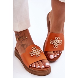 PG1 Chaussons Plate-Forme Femme en Cuir avec Décoration Orange Azera 2