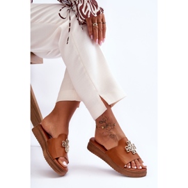 PG1 Chaussons Plate-Forme Pour Femme En Cuir Avec Décoration Marron Azera brun 1