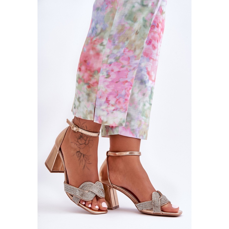 Sandales Petit Talon Avec Strass Or Rose Monra doré 1