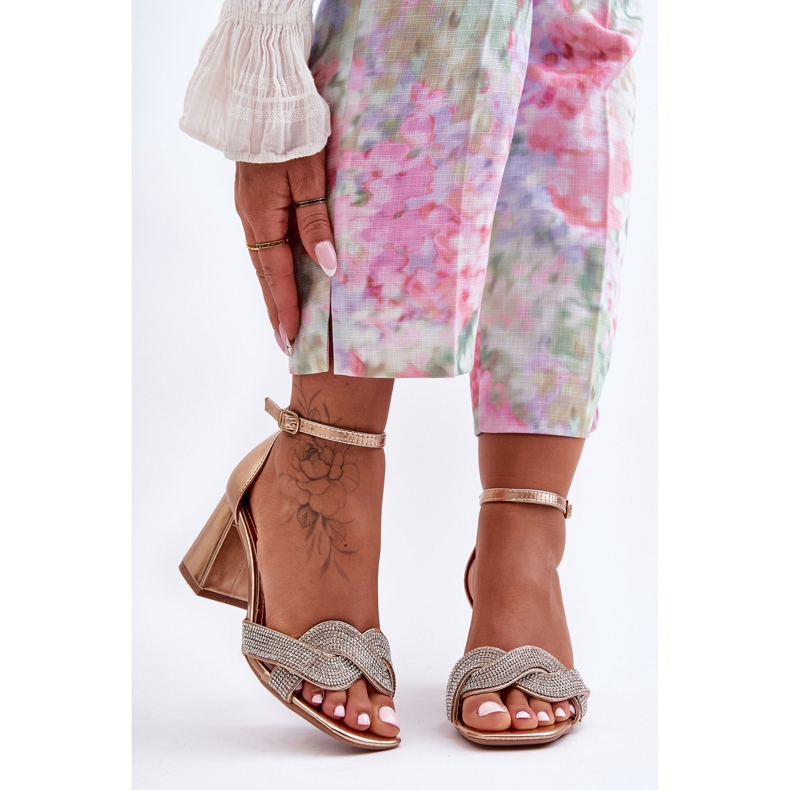 Sandales Petit Talon Avec Strass Or Rose Monra doré 2