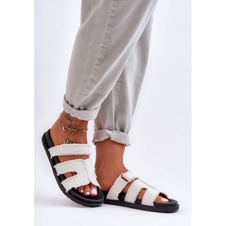 Chaussons Toile Velcro Femme Blanc Lamirose blanche 1