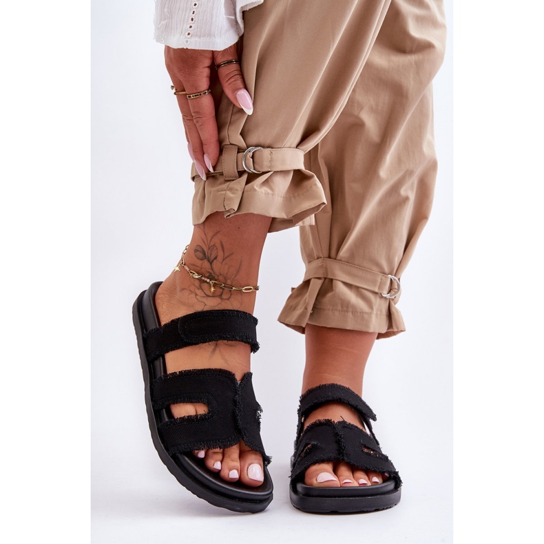 Chaussons Toile Velcro Femme Noir Lamirose le noir 2