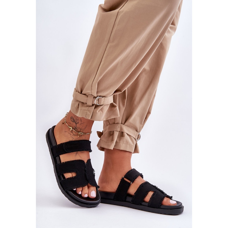 Chaussons Toile Velcro Femme Noir Lamirose le noir 1