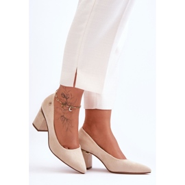 Escarpins à talons hauts en daim classique avec embellissement Derren beige clair 5
