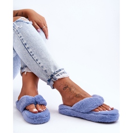 Pantoufles en fourrure pour femmes Pantoufles Elma bleues 2
