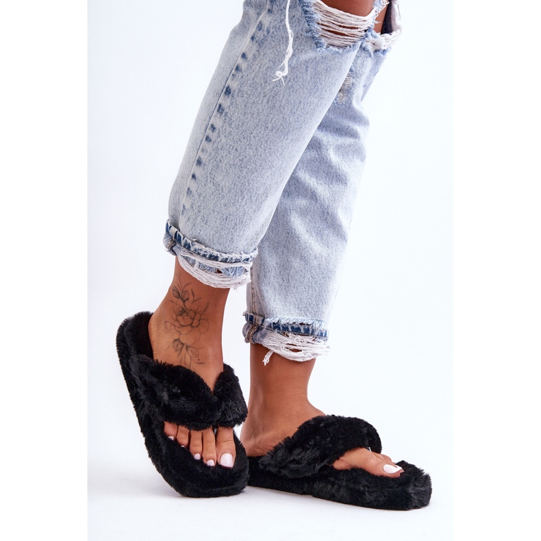 Chaussons Fourrure Femme Chaussons Noir Elma 1