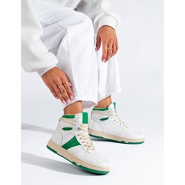 Baskets femme Shelovet hautes blanches et vertes 1