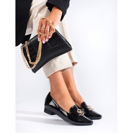 Elégants mocassins à talons bas laqués de Vinceza le noir 1 Elégants mocassins à talons bas laqués de Vinceza le noir 1