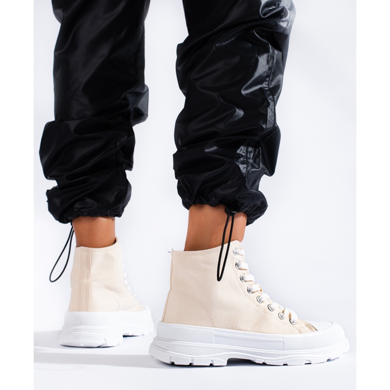 Baskets montantes femme Shelovet en textile beige 2