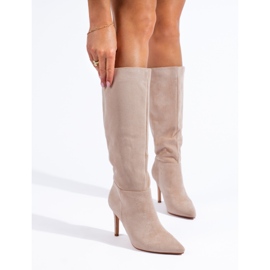 Bottines à talons en daim beige Shelovet 1