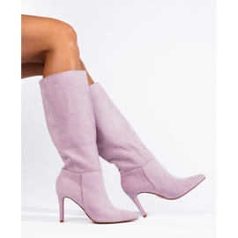 Bottes à talons en daim lilas de Shelovet violet 1