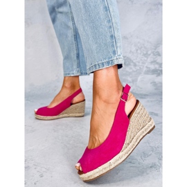 Espadrilles compensées à bout ouvert Nevil Fuchsia rose 1