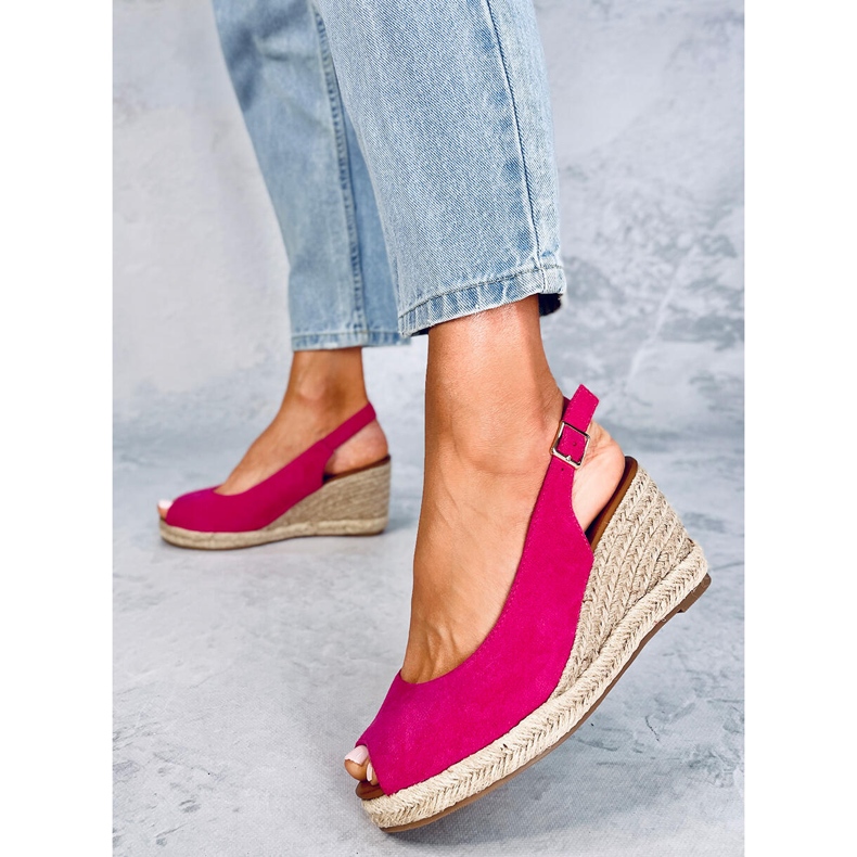Espadrilles compensées à bout ouvert Nevil Fuchsia rose 1