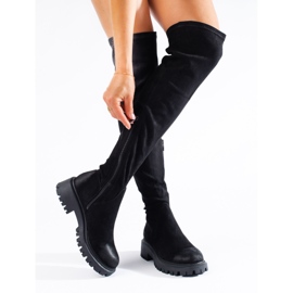 Cuissardes femme Shelovet à talons plats noir 1