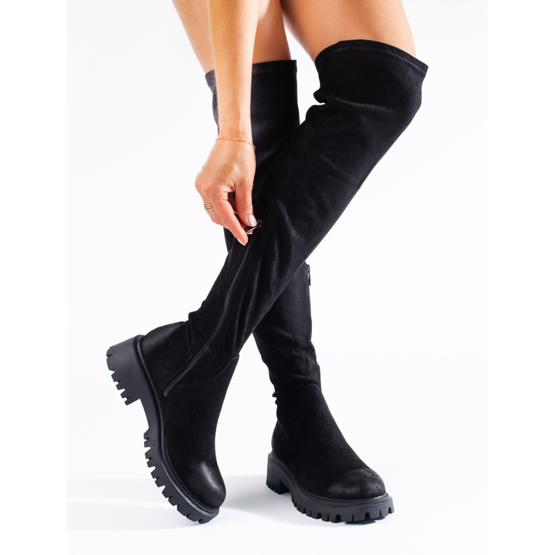 Cuissardes femme Shelovet à talons plats noir 1