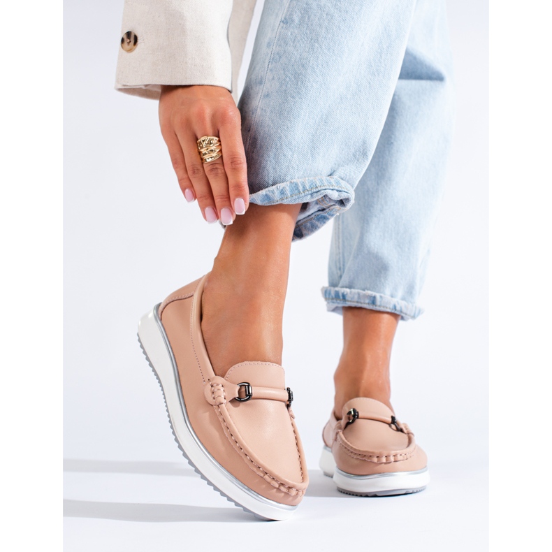 Mocassins classiques Vinceza en cuir poudré pour femmes rose 1 Mocassins classiques Vinceza en cuir poudré pour femmes rose 1