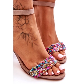 Sandales à talons hauts à la mode avec des pierres décoratives Beige Love Me 1