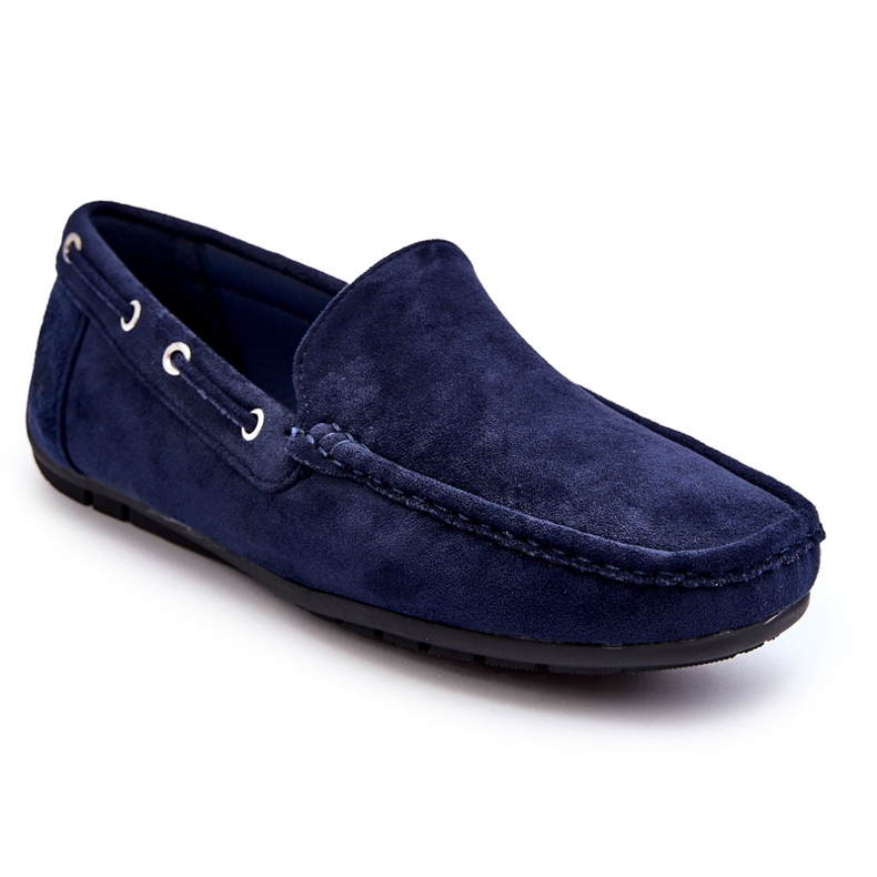 Mocassins à enfiler en daim pour hommes, bleu marine 1