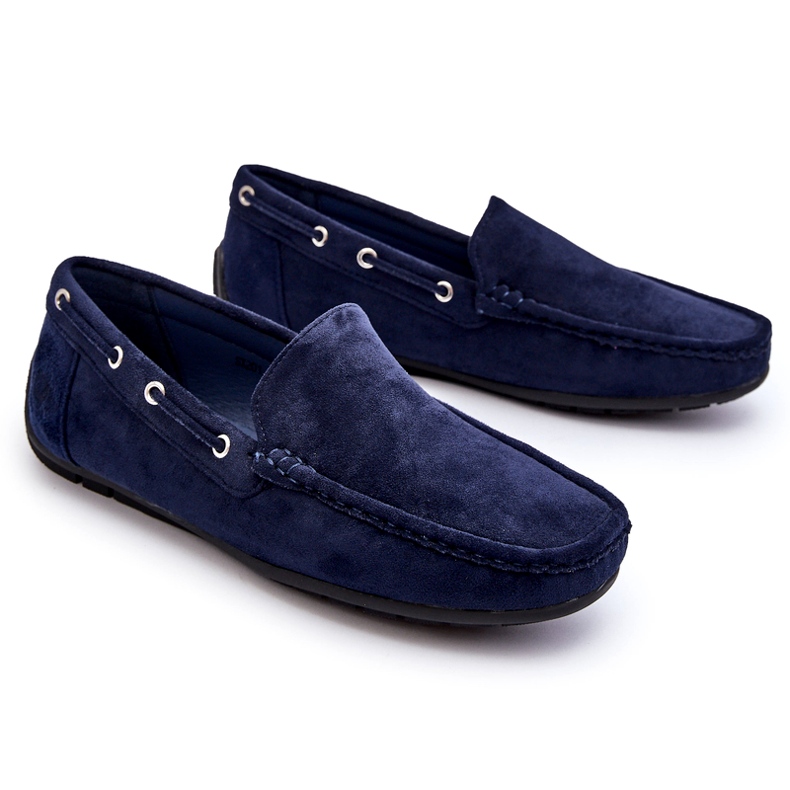 Mocassins à enfiler en daim pour hommes, bleu marine 2