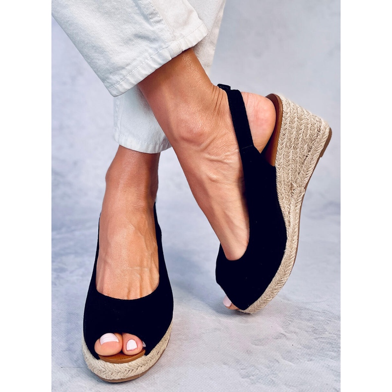 Nevil Espadrilles noires compensées à bout ouvert 1
