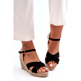 Sandales en daim avec compensées tressées pour femmes, noir le noir 4