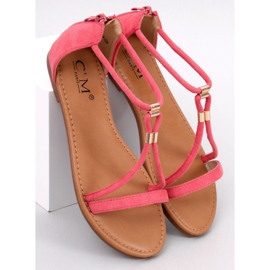 Sandales femme en daim rouge Leehom rose 1