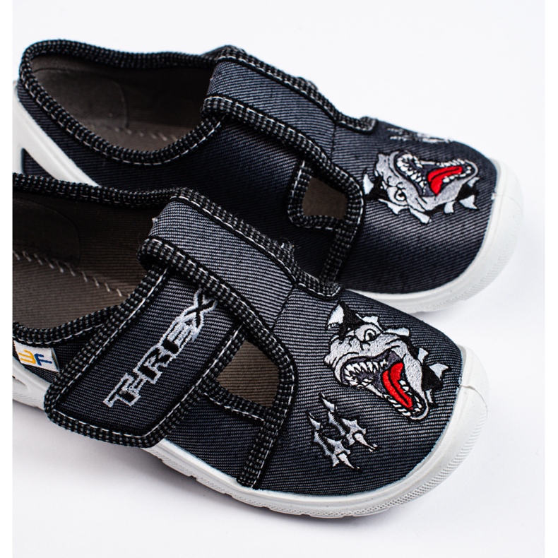 SHELOVET Chaussons velcro dinosaure 3F garçon noir 2