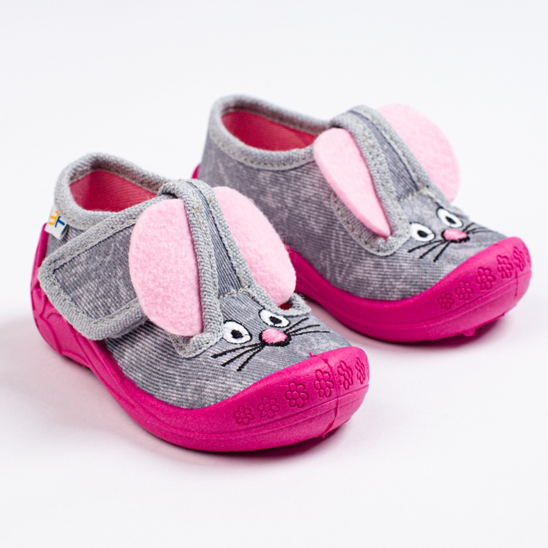 SHELOVET Chaussons velcro pour filles souris 3F rose 1
