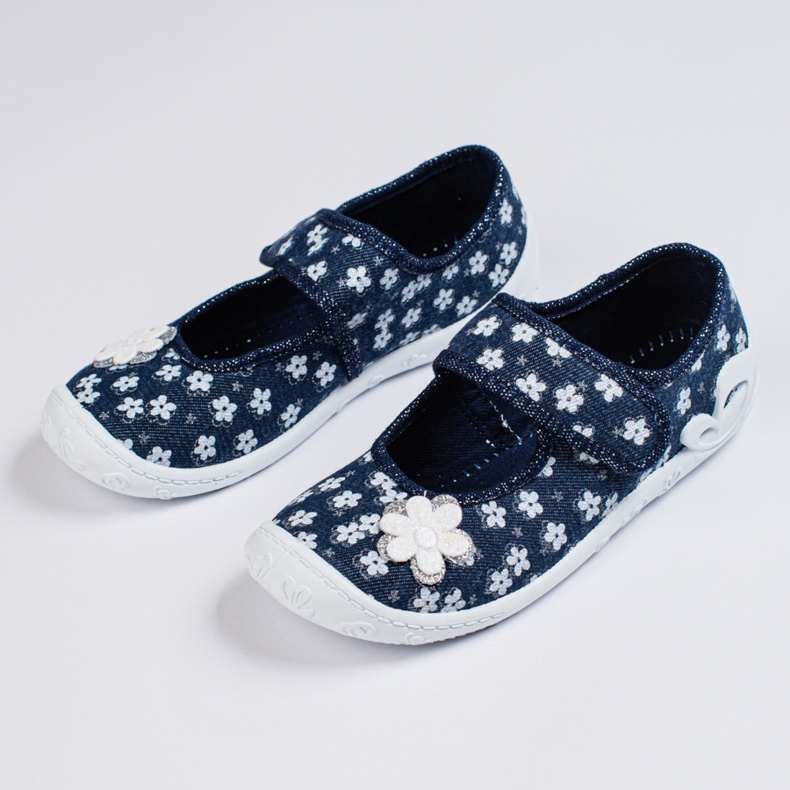 SHELOVET Chaussons fleurs bleu marine fille 3F 1
