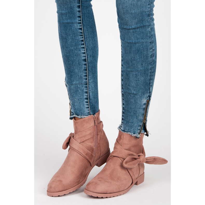 Ideal Shoes Bottines en daim avec fermeture éclair rose 1