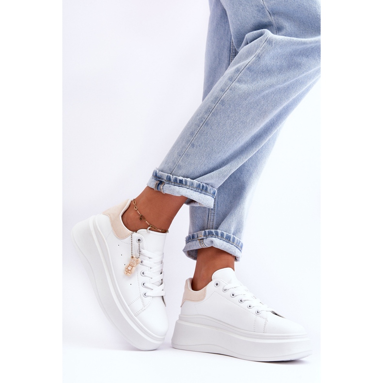 PS1 Chaussures De Sport Pour Femmes Sur Une Plateforme Massive Blanche Et Beige Mariell 2