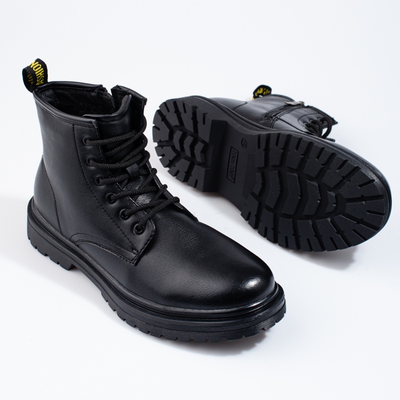 SHELOVET Bottes de randonnée en éco-cuir noir pour hommes le noir 1