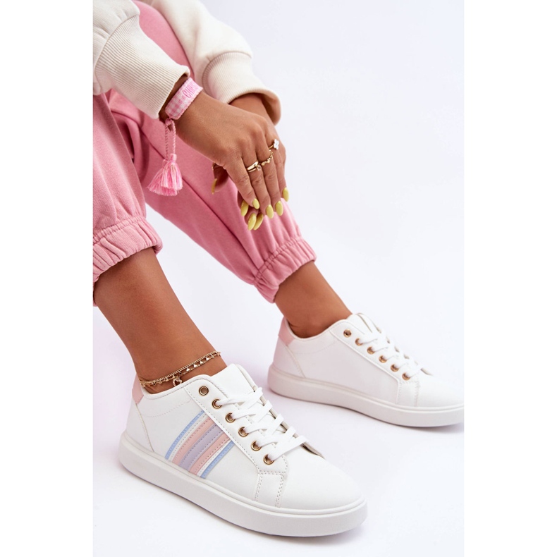 PG1 Chaussures Sport Femme Cuir Blanc et Rose Rilee blanche 1