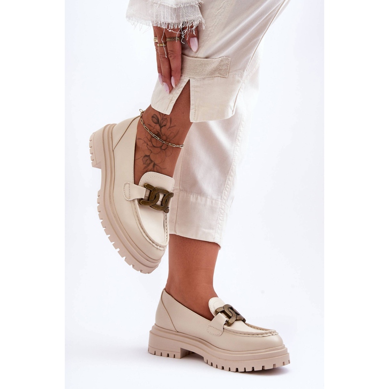 PG1 Mocassins Femme Sur La Plateforme Avec Décoration Beige Ameg 1