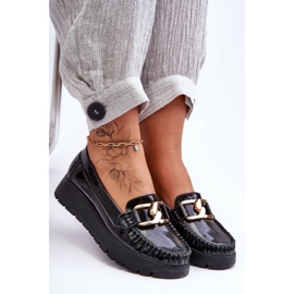 Lemar Mocassins plateforme en cuir noir Desmond avec ornements 1