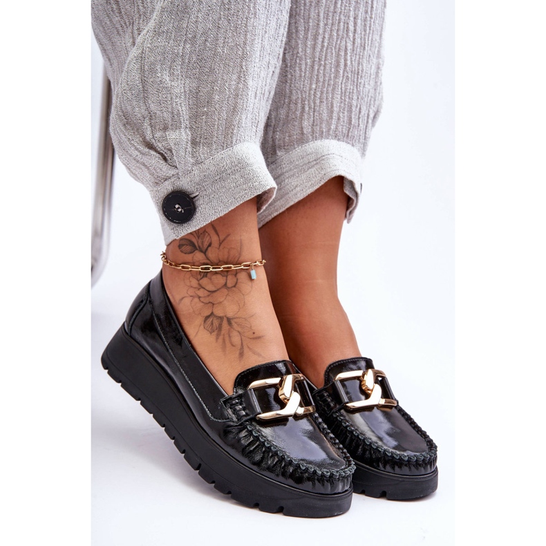 Lemar Mocassins plateforme en cuir noir Desmond avec ornements 1