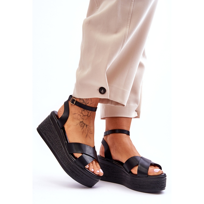 Sandales Compensées Confortables Femme Noir Laurie 4