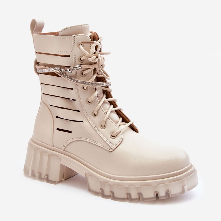 Bottes De Travail À La Mode Avec Une Bande Décorative Beige Rocky 1