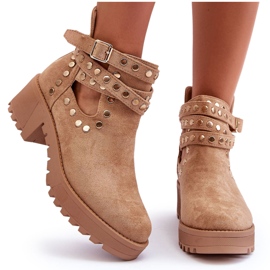 Bella Bottes en daim pour femmes avec clous décoratifs Beige 9