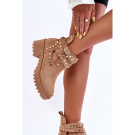 Bella Bottes en daim pour femmes avec clous décoratifs Beige 5
