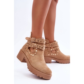 Bella Bottes en daim pour femmes avec clous décoratifs Beige 4