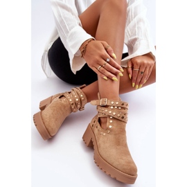 Bella Bottes en daim pour femmes avec clous décoratifs Beige 7