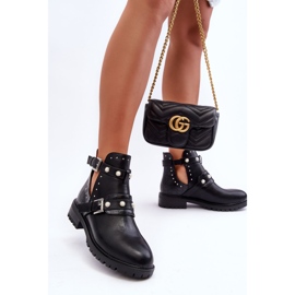 Bottes Trappeur Femme Avec Perles Noir Klarisa 1